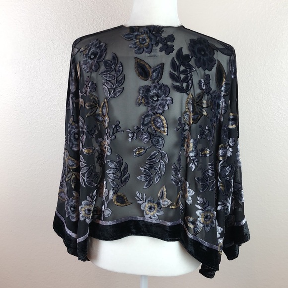 A New Day Kimono Sheer Velvet Velour Accent One Size - Picture 4 of 8